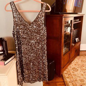 SILVER Sequin Double V Slip Dress
